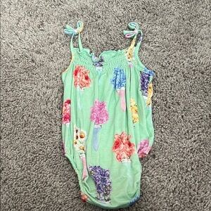 Posh Peanut Green Floral Paintbrush Bubble Tank Romper
